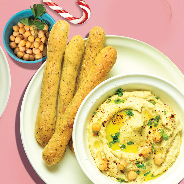 Focaccia Bread Sticks (4 Sticks) with Hummus